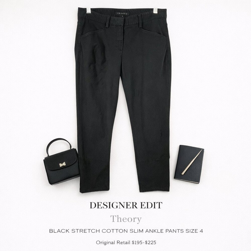 Theory Black Stretch Cotton Slim Ankle Pants USA Size 4